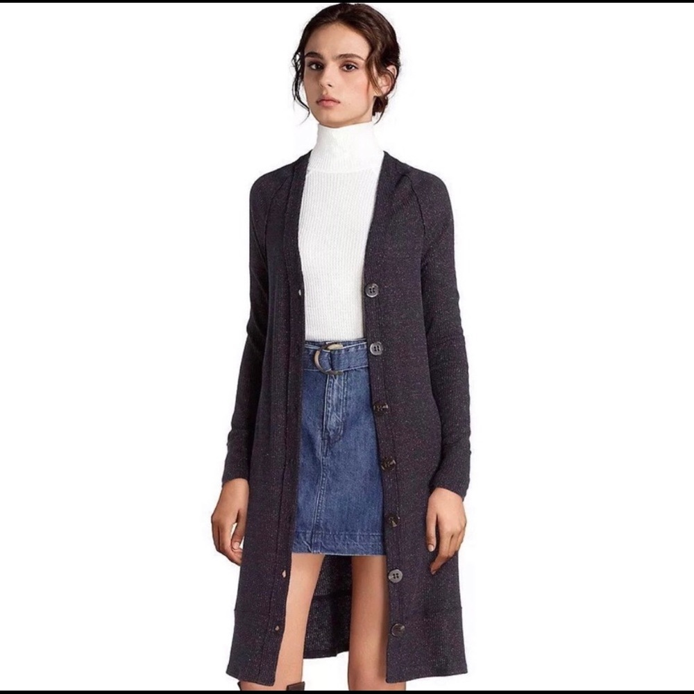 NWT we the free navy sparkle long ribbed cardigan